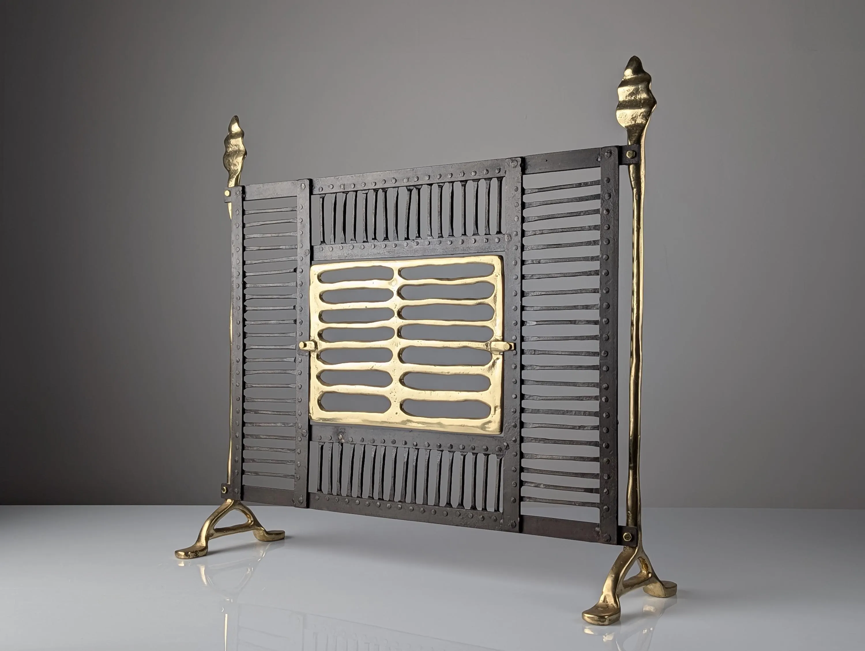 David Marshall Brass and Wrought Iron Fireplace Screen, Spain, 1970s
