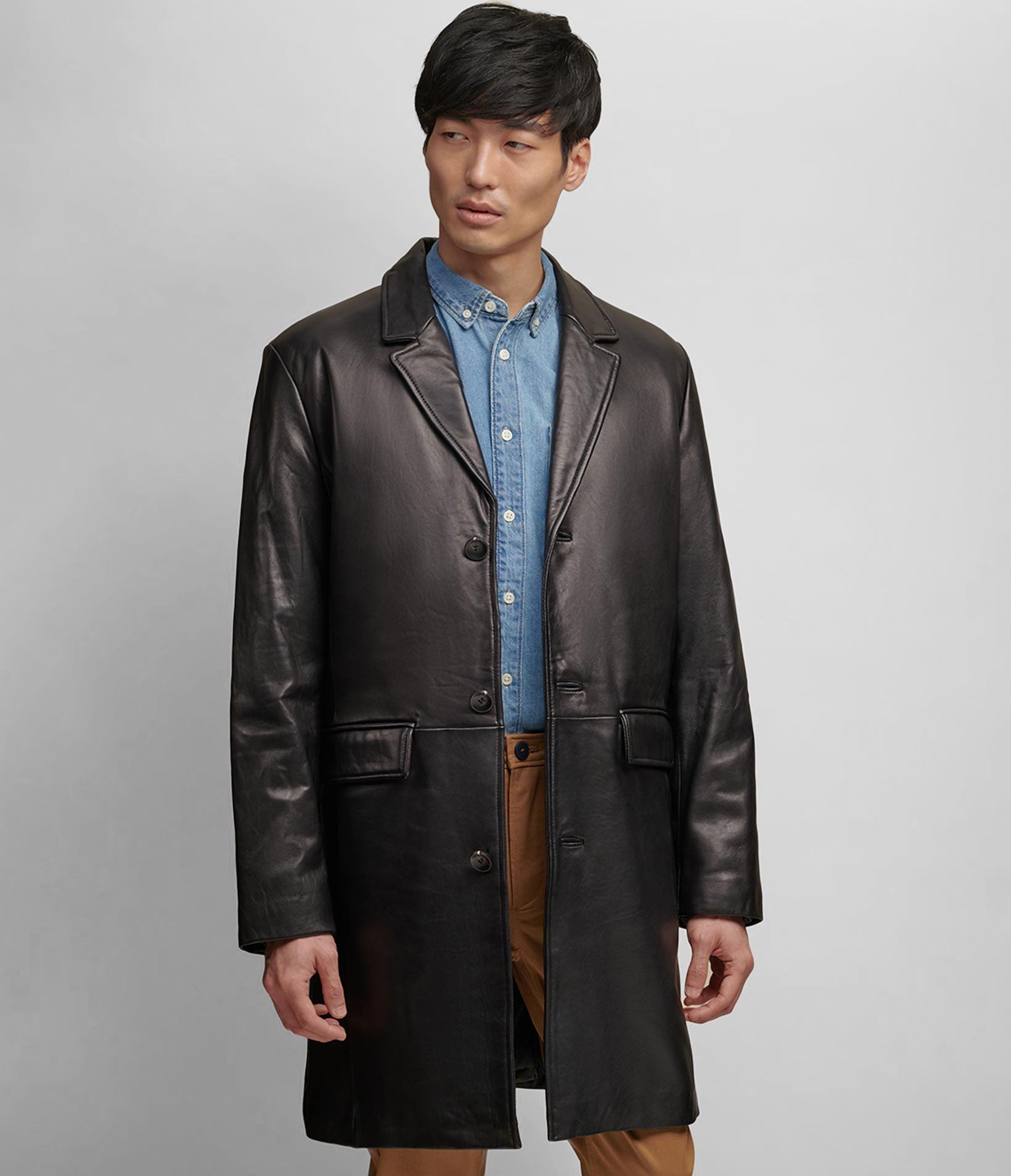 Thinsulate Lined Genuine Leather Topper Coat
