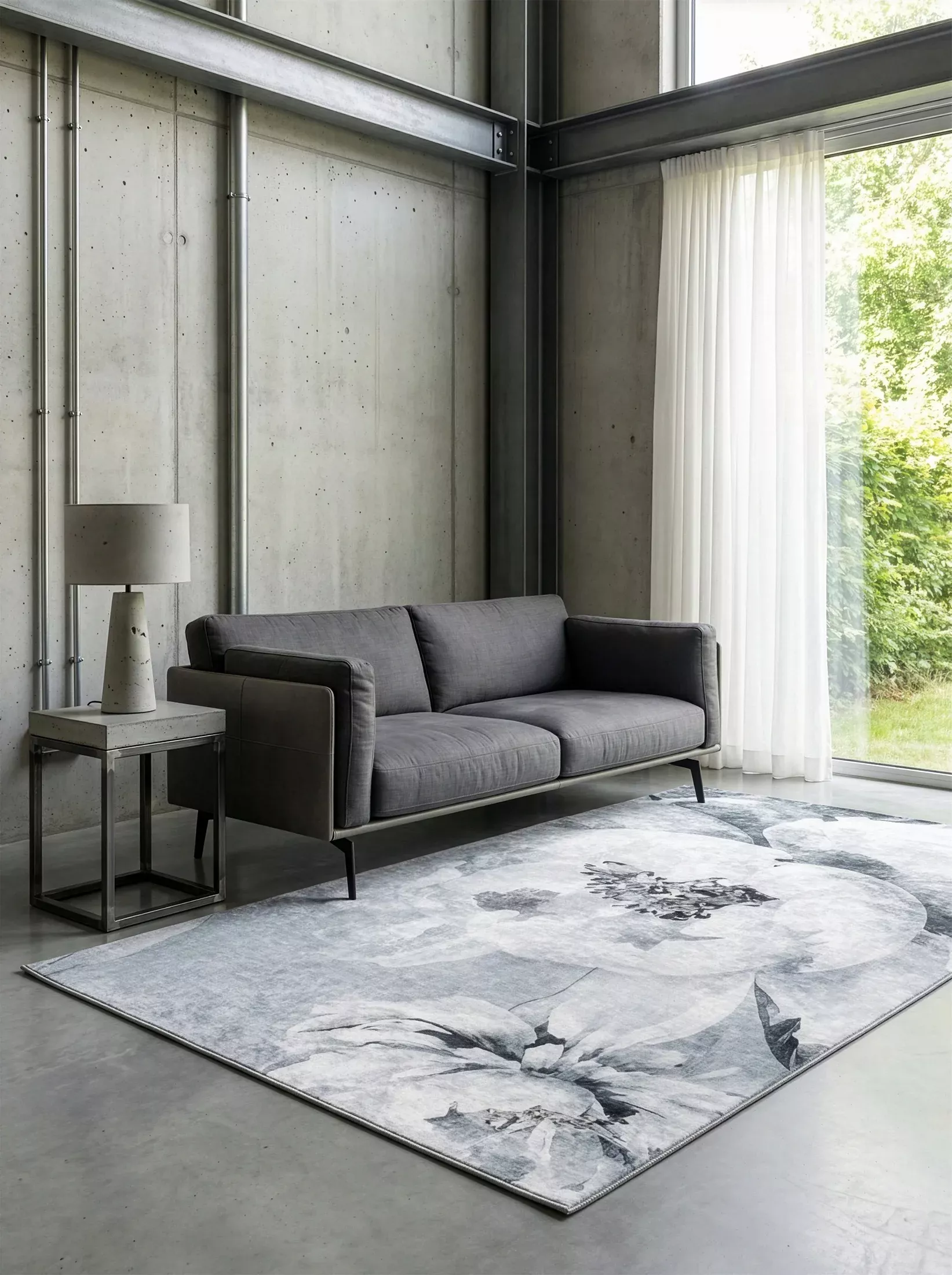 Dywan 160x220 cm jasnoszaro, srebrny z motywem kwiatów LOTUS 4