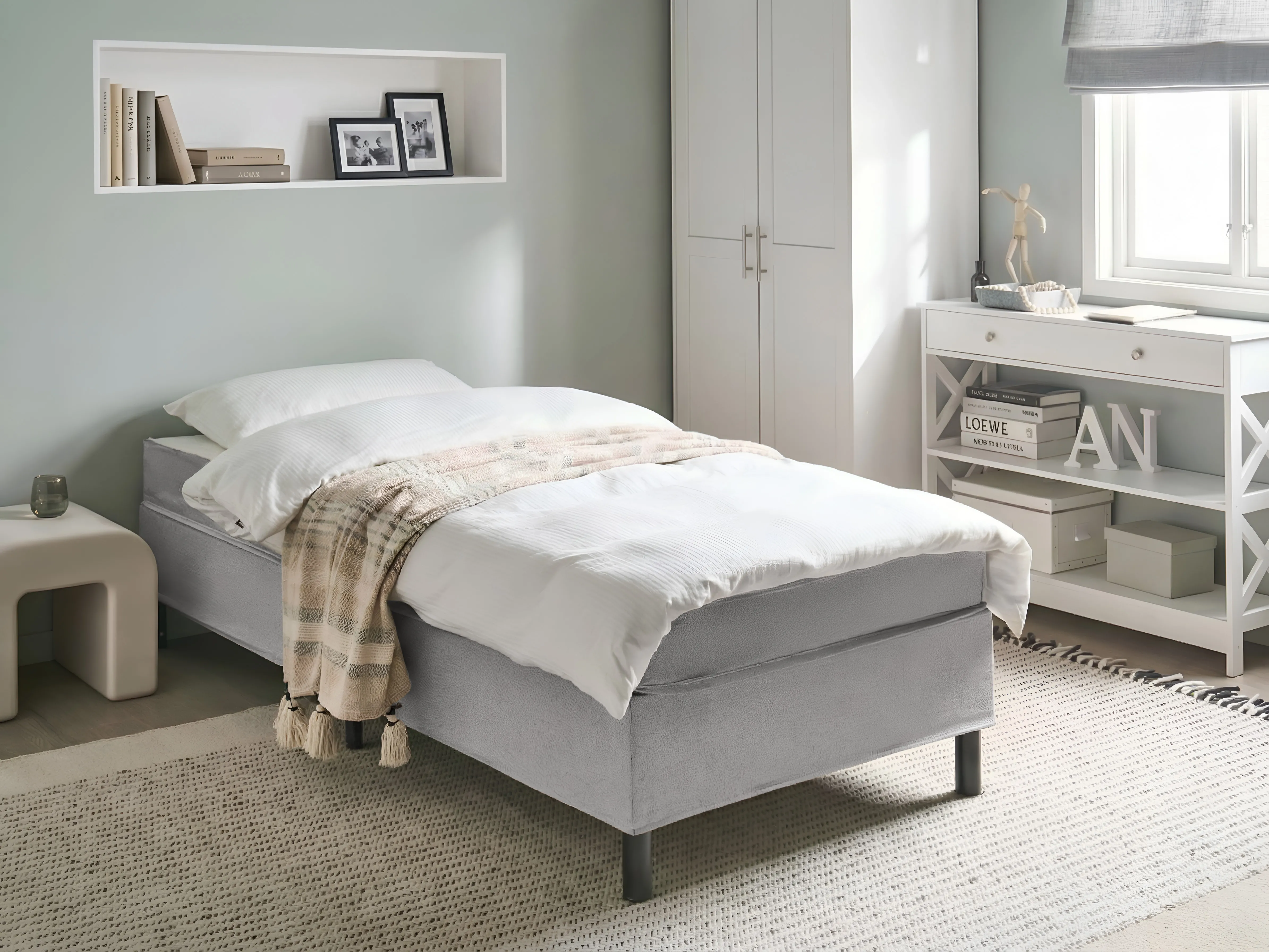 Divan Bed without Headboard Fabric COUNTESS 90 x 200 cm (EU Single) Light Grey