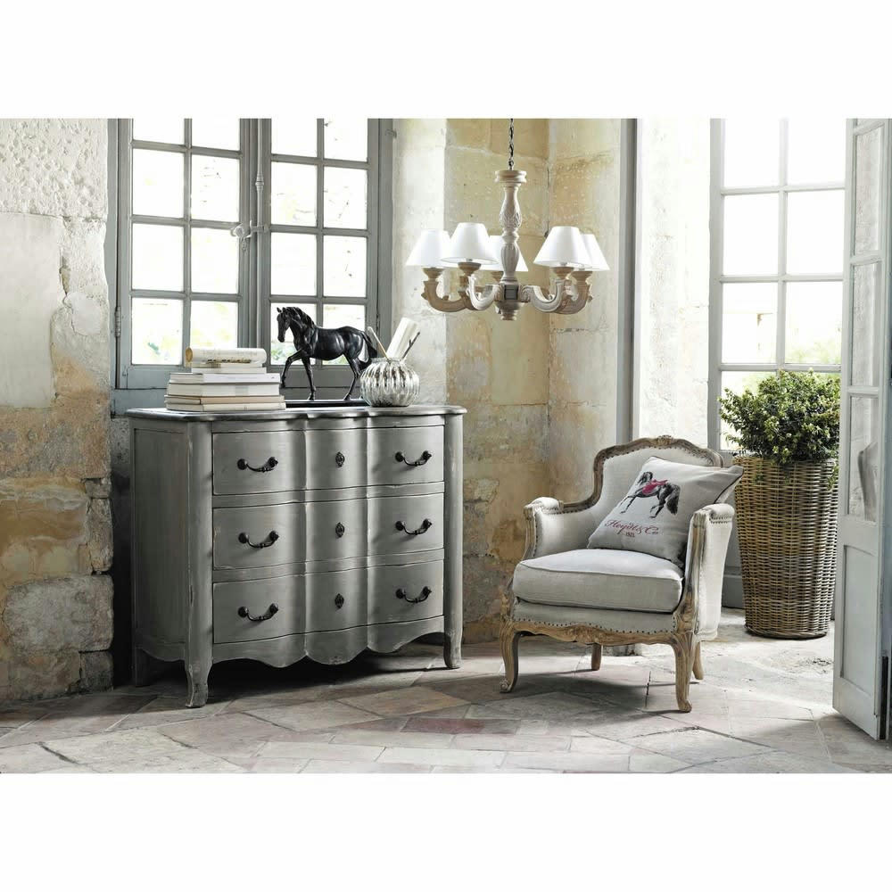 Maupassant - Fauteuil bergère en lin pieds en manguier blanchi