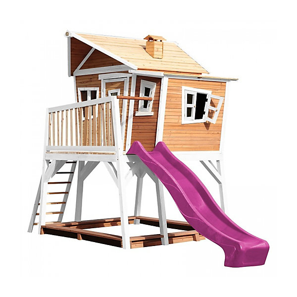 AXI Maisonnette MAX Brun Blanc avec toboggan Violet et bac à sable