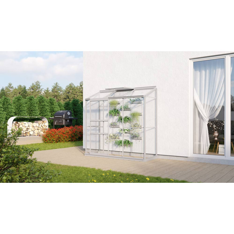 Serre adossée en verre Styx aluminium anodisé 1,3 m² VITAVIA