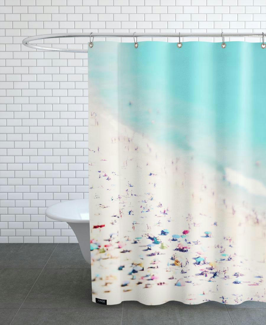 BEACH DREAMS - Rideau de douche en polyester en blanc ivoire & turquoise 150x200