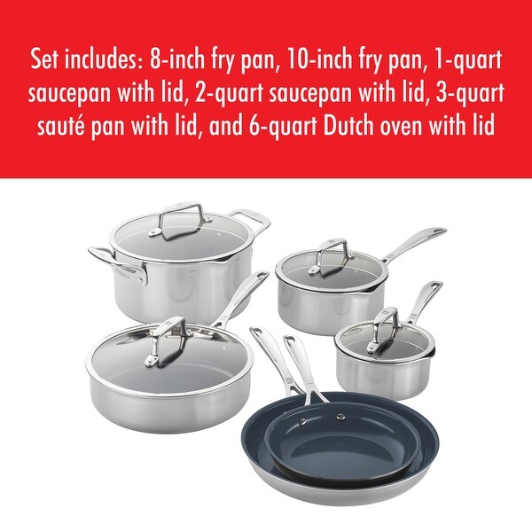 ZWILLING Clad CFX 9.5-inch Stainless Steel Ceramic Nonstick Fry Pan with Lid - 2-pc