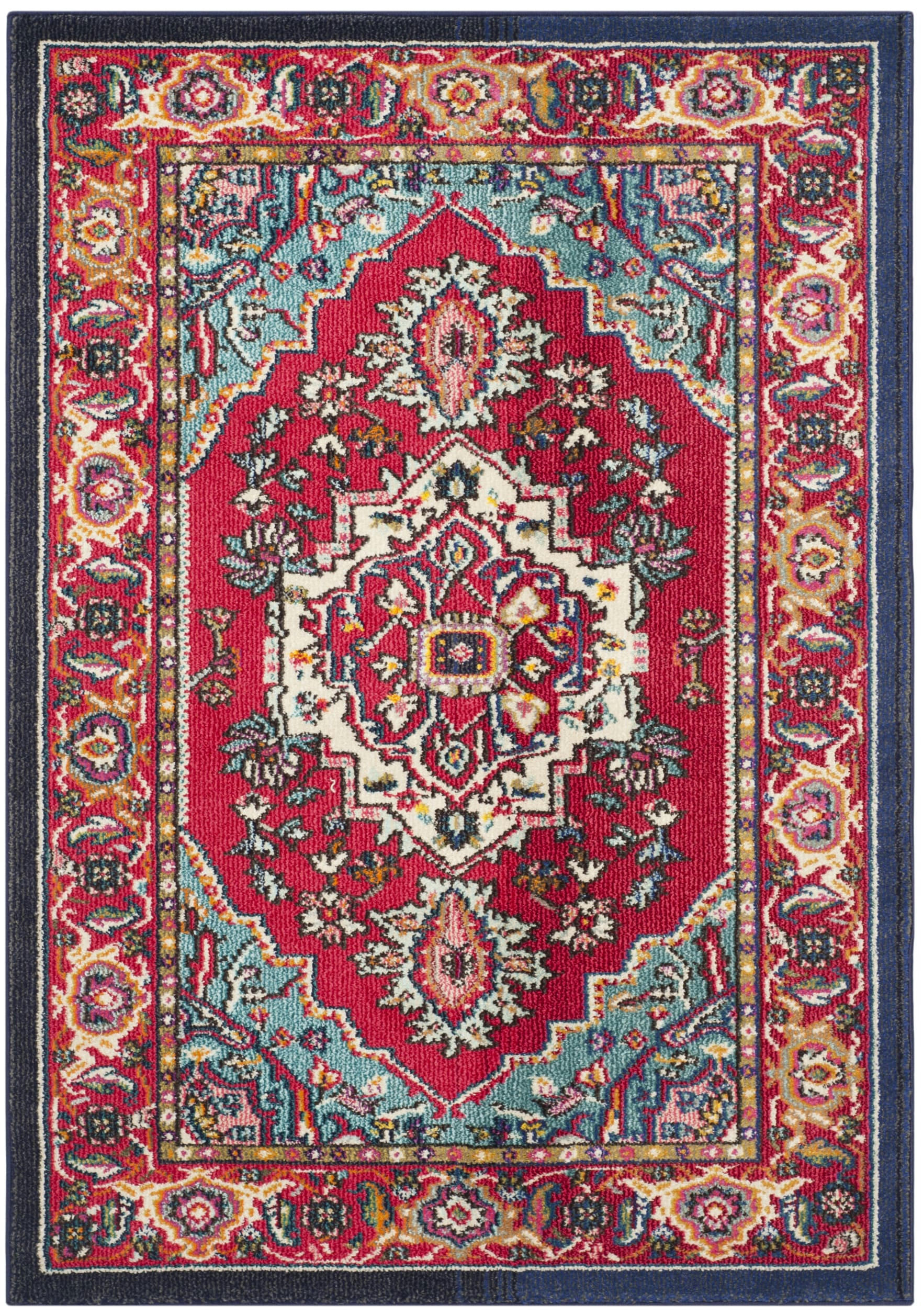 MONACO - Tapis de salon interieur en rouge & turquoise, 122 x 170 cm