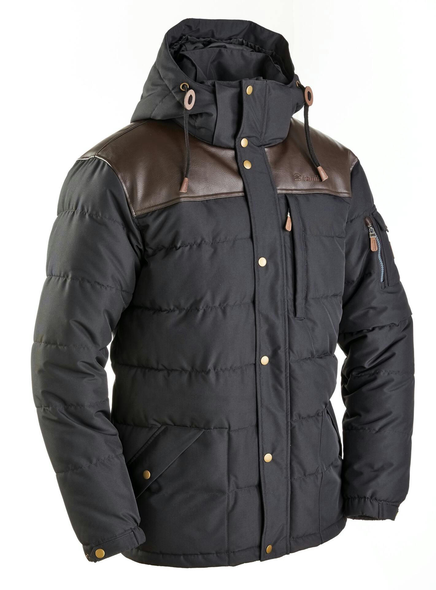 Kamik Men's Hooded Winter Parka Puffer Jacket Thermal Insulated Water-Resistant, Black