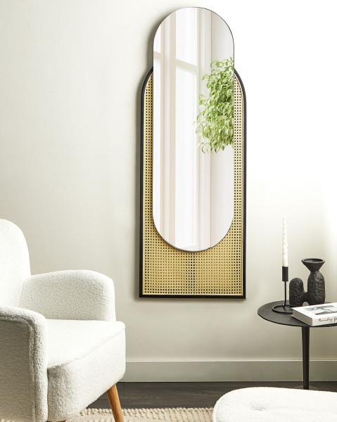 Ozdobne lustro ścienne rattanowe 53 x 143 cm jasne
