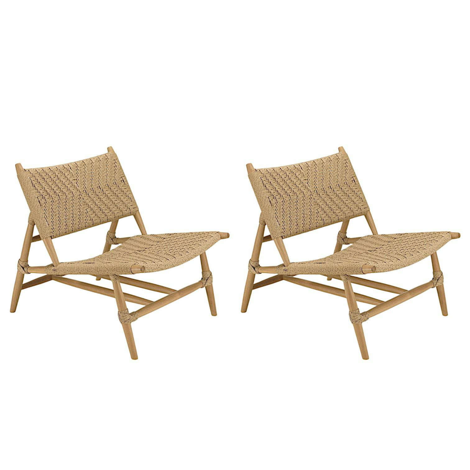 Fauteuil détente motifs tressés et teck (lot de 2) SUMMER
