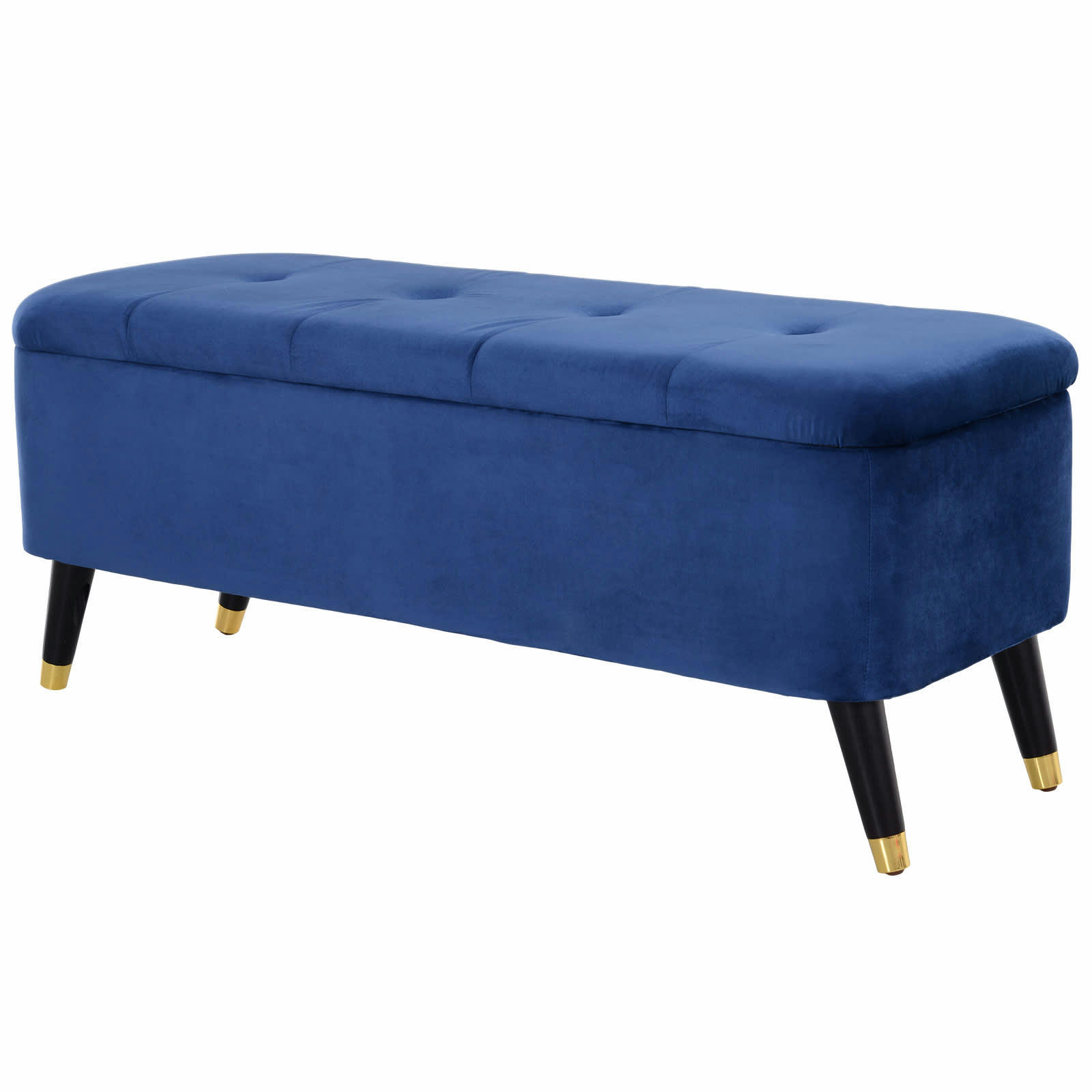 - Banc coffre de rangement 2 en 1 velours capitonné bleu roi