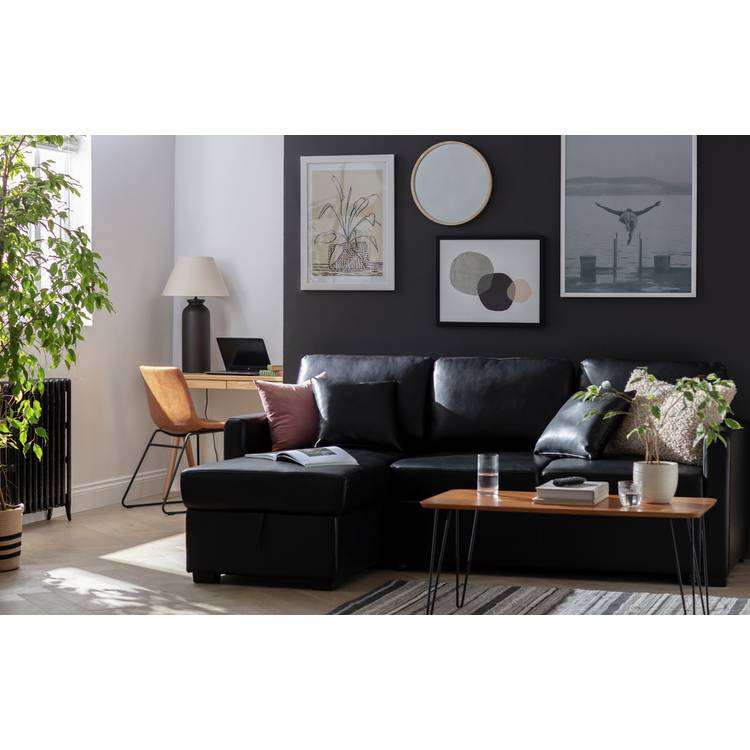 Habitat Reagan LH Faux Leather Storage Sofa Bed - Black
