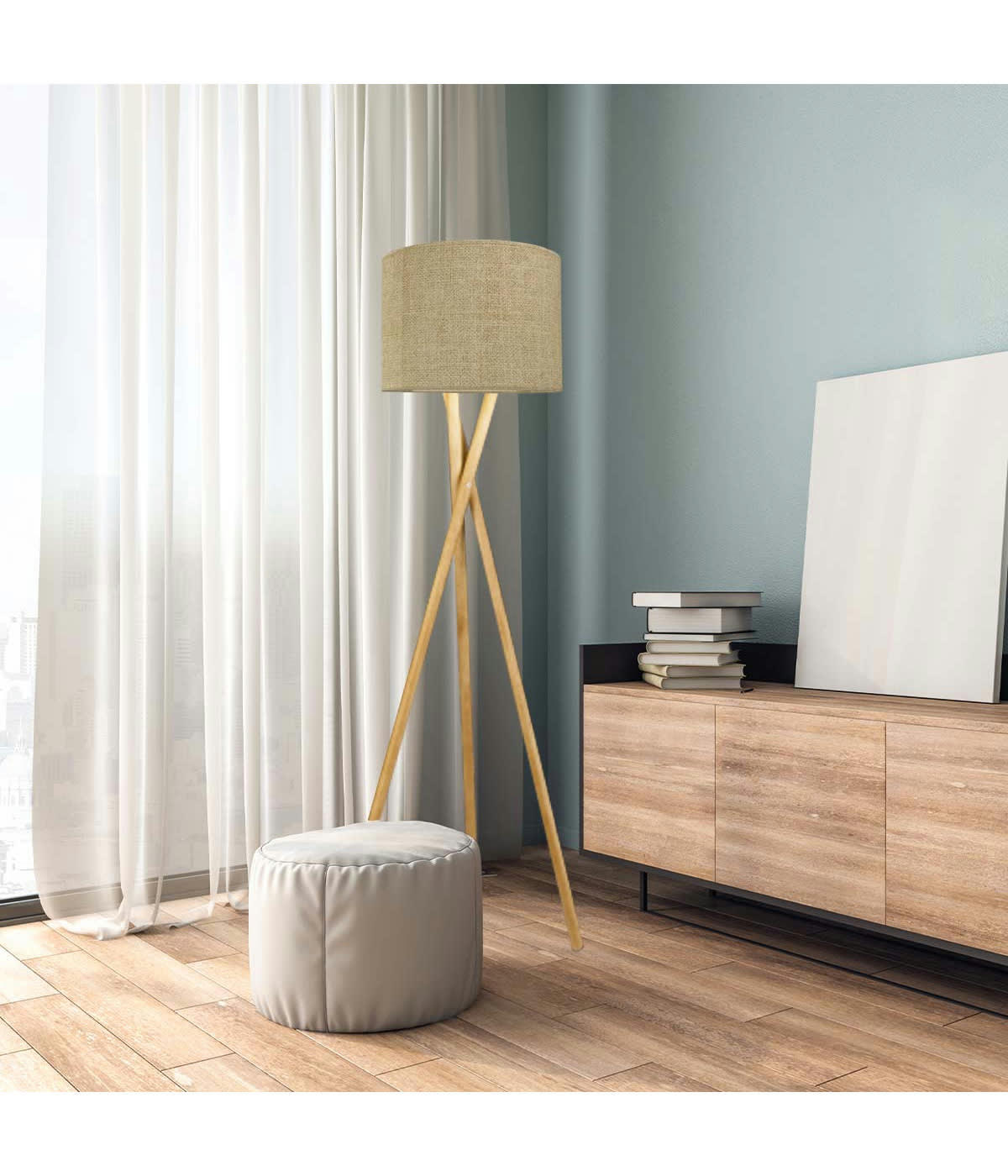 COLOMBE - Abat-jour lampadaire Effet Lin Beige D: 35 x H: 20