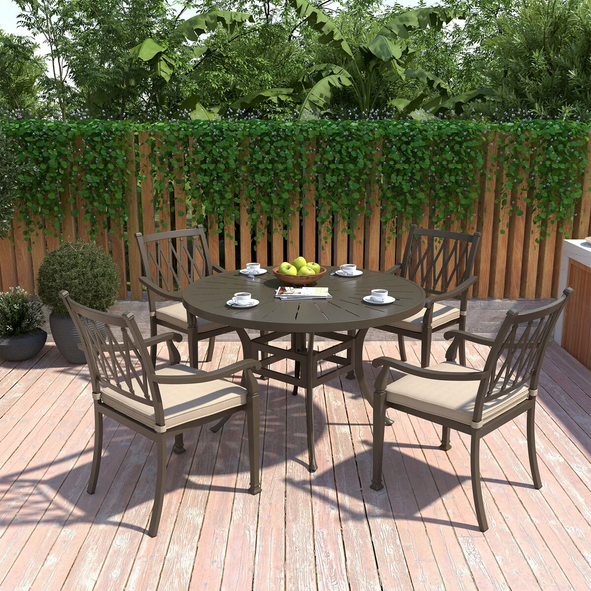 48 Cast Aluminum Round Dining Table with Umbrella Hole