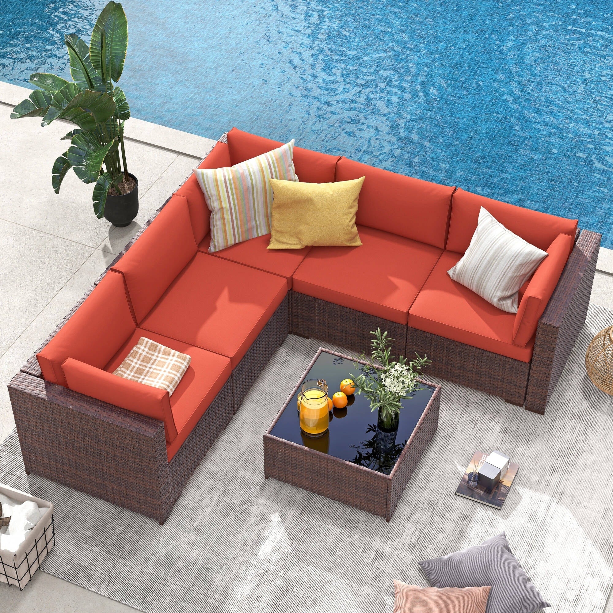 6-Piece Outdoor Wicker Sectional Sofa Set with Cushions