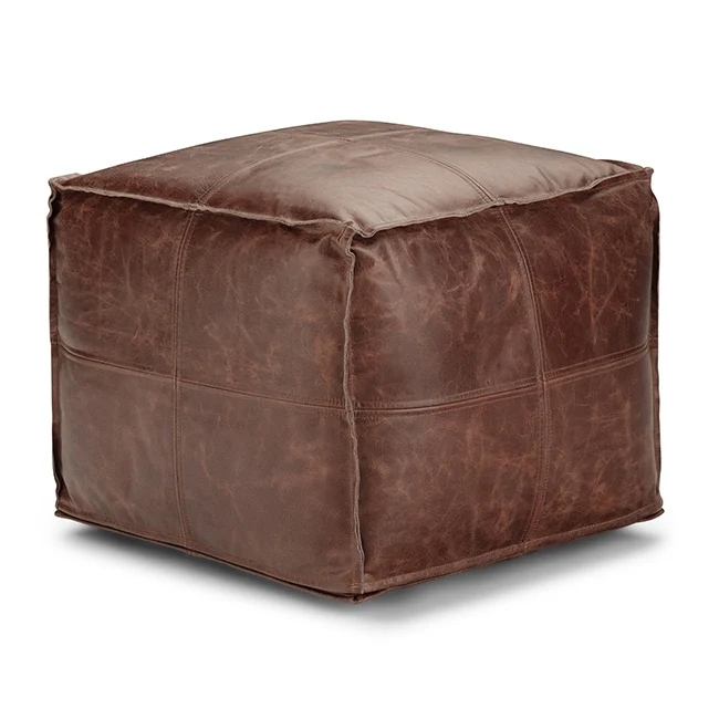 WYNDENHALL Erving Boho Square Pouf in Leather