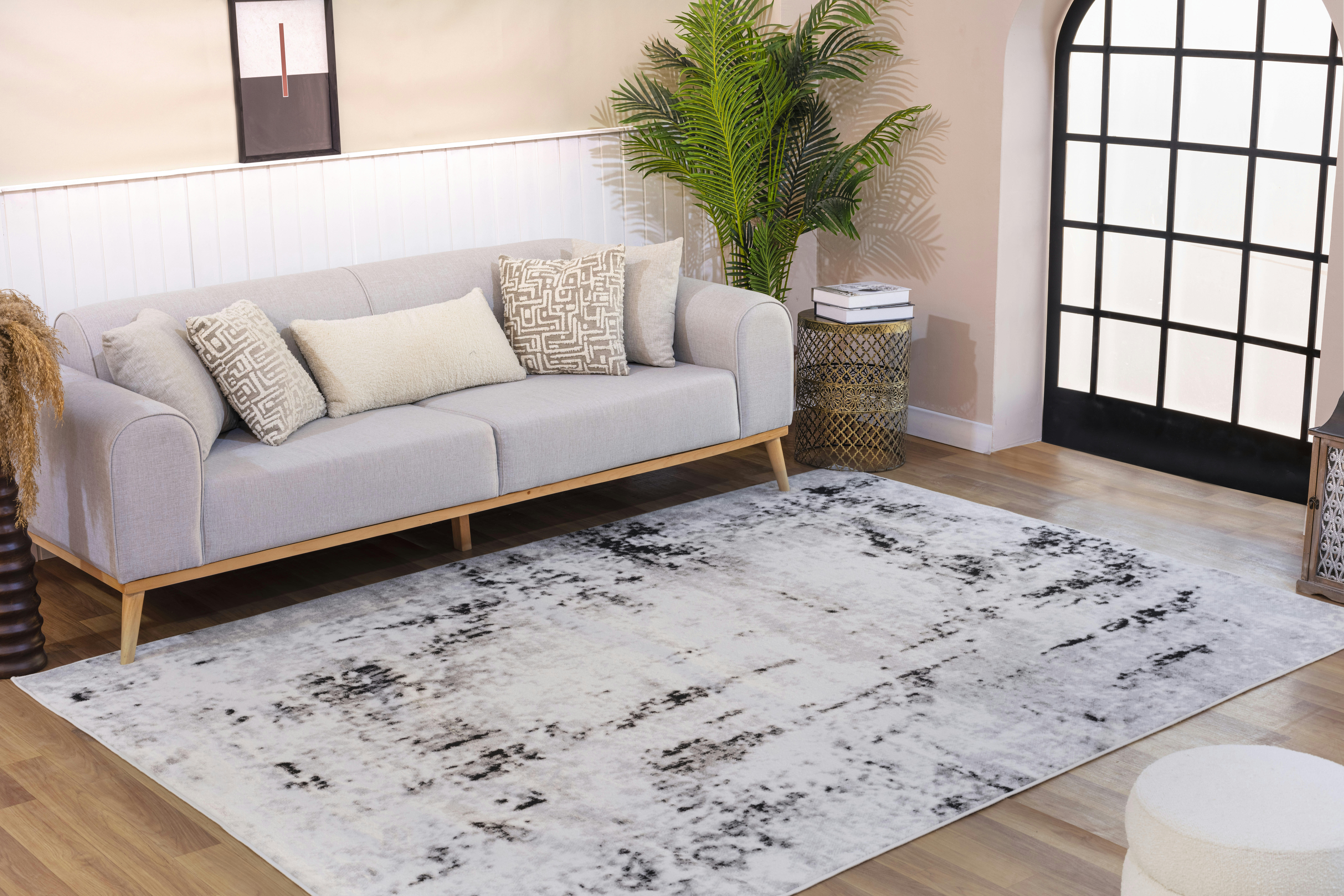 NATALIA - Tapis Abstrait Moderne Blanc Cassé/Gris 200x275