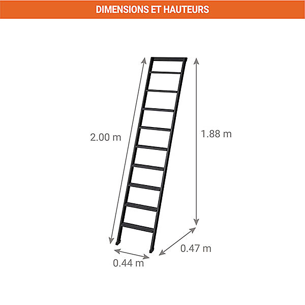 Echelle de meunier bois 8 marches - Largeur 44cm - Hauteur à atteindre 1.88m - UP-200-N