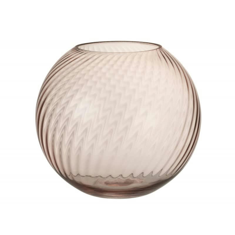 - Vase rond cannelé en verre rose 20x20x18 cm