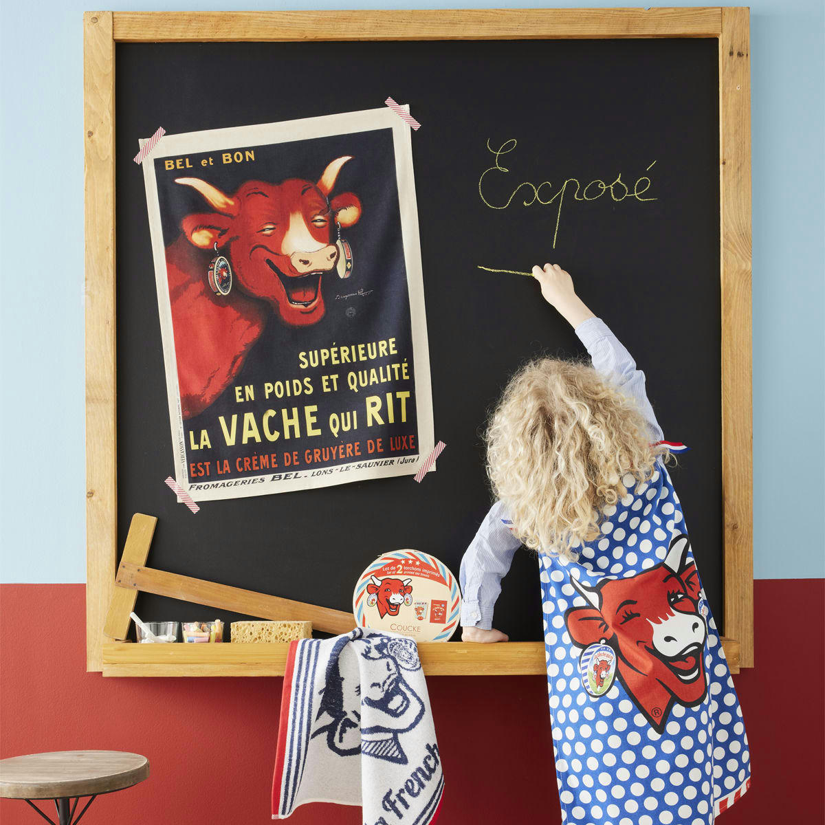 BEL ET VACHE QUI RIT - Torchon en coton noir 50x75