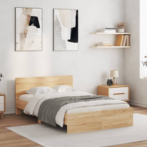 NNEVL Bed Frame with Headboard Sonoma Oak 135x190 cm