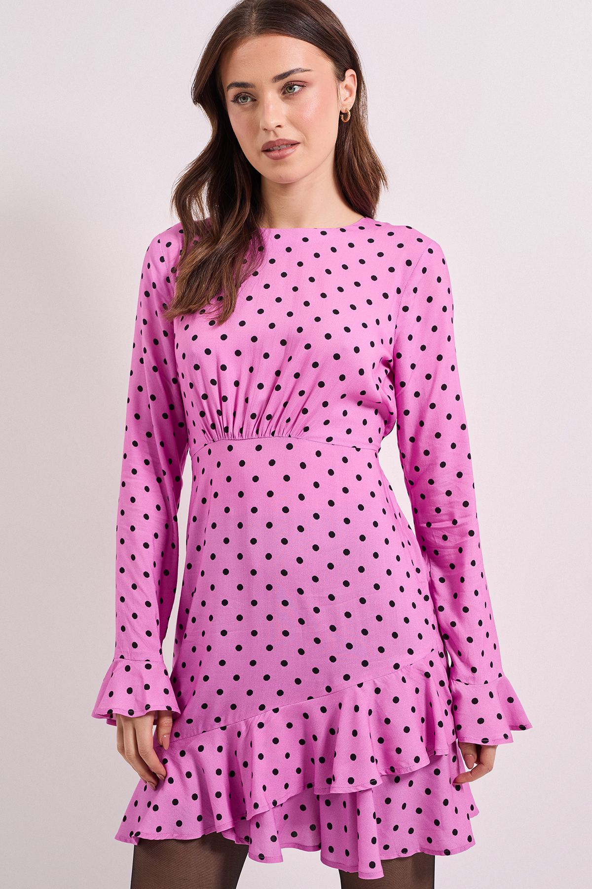 Dorothy Perkins Purple Spot Ruffle Sleeve Frill Detail Printed Mini Dress
