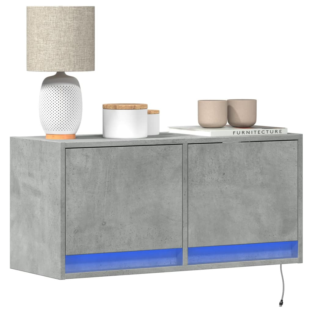Ścienna szafka TV z LED szarość betonu 80x31x35 cm