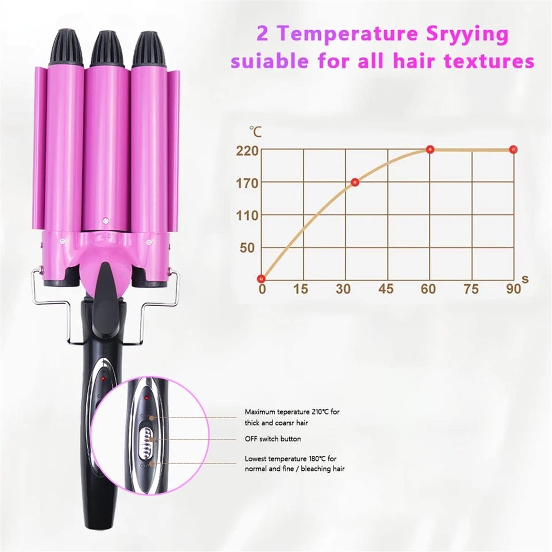 Nordara Pink 3 Barrel Hair Waver Curler Mermaid Curling Wand Beach Waves Ceramic