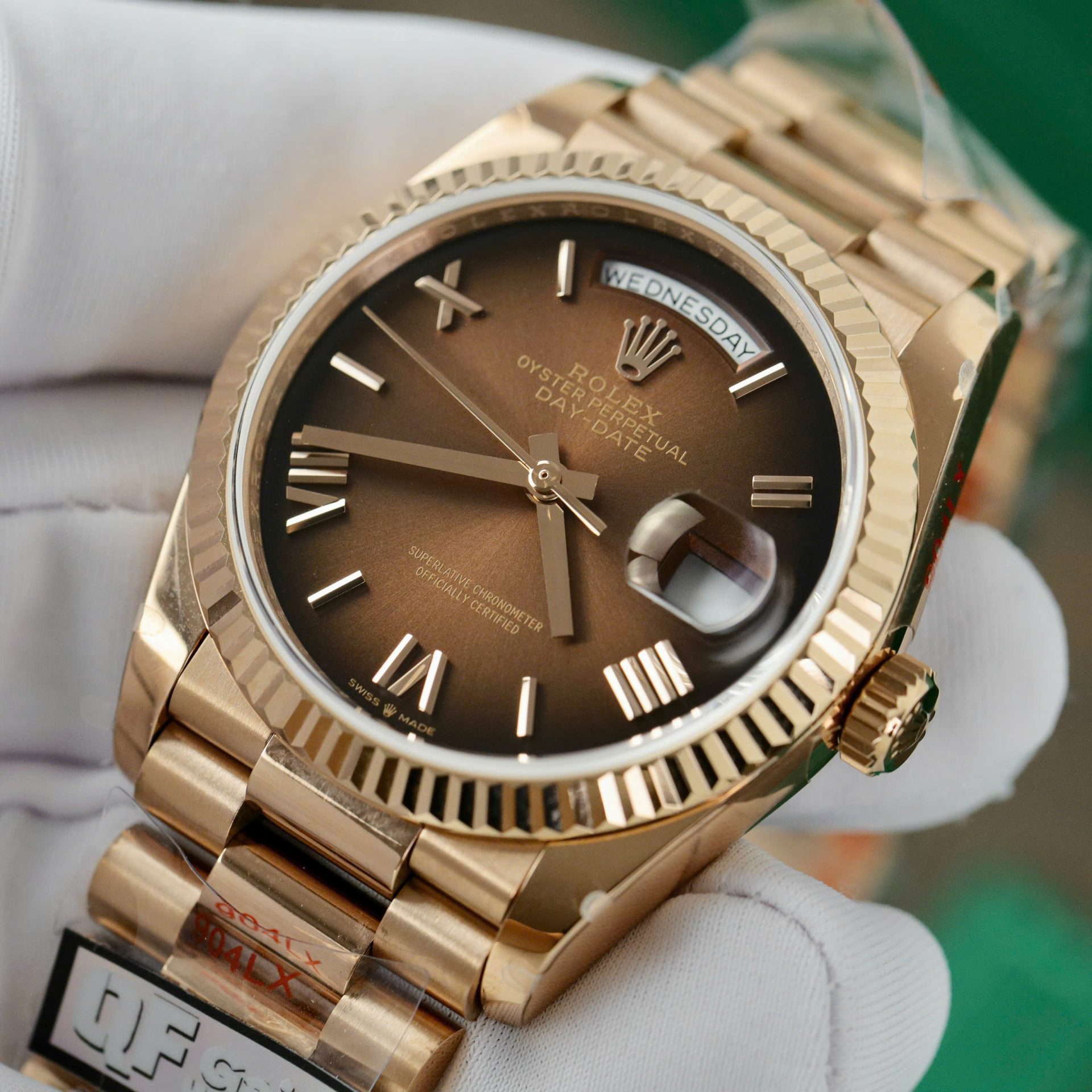 Rolex Day-Date 128235 RG Plated Ombre Brown Dial 36mm Super Clone