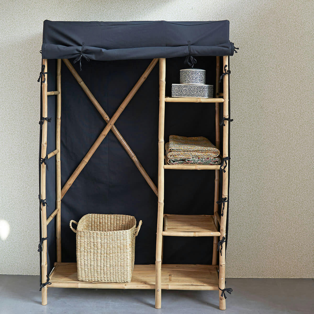 TAMAN - Armoire penderie en bambou et tissu