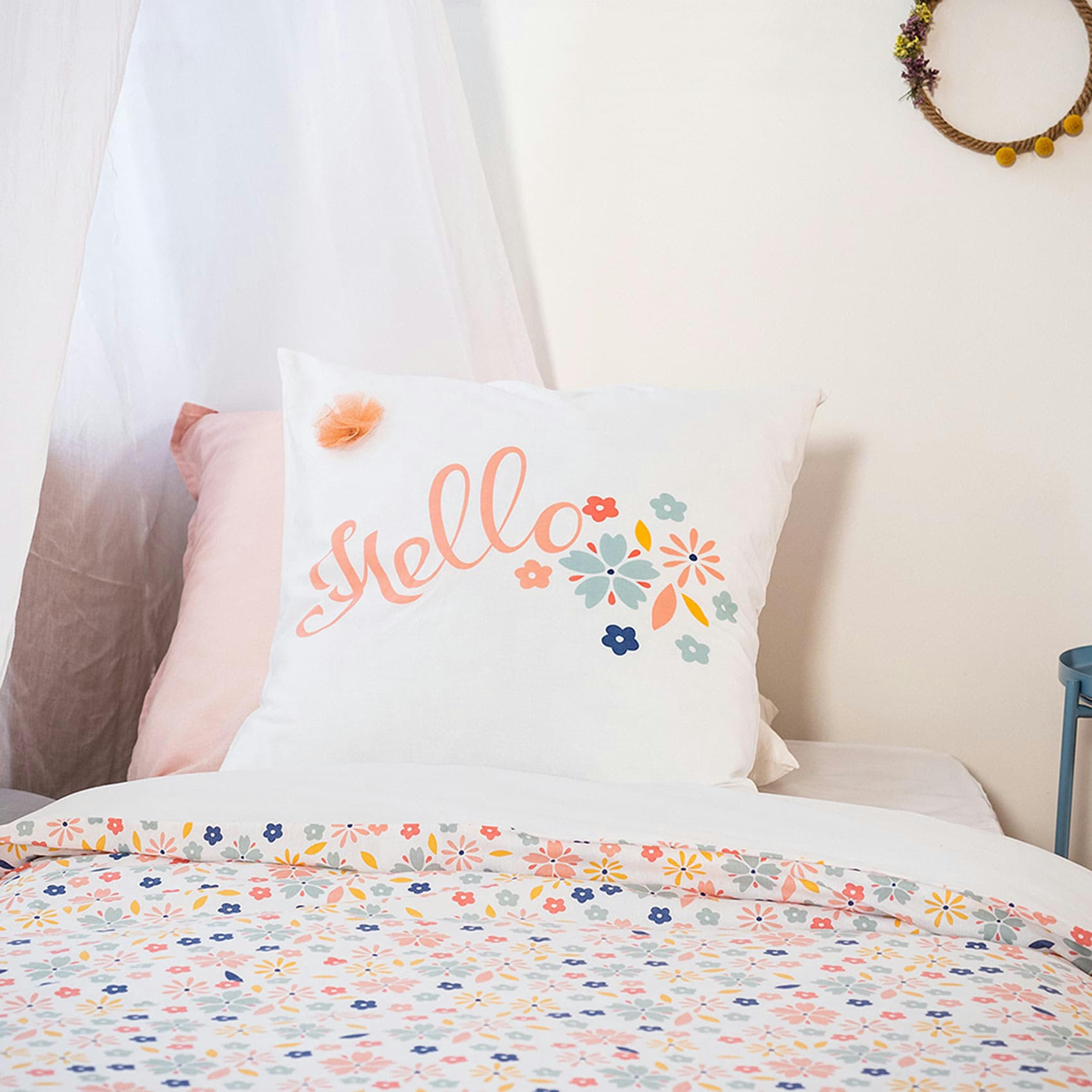 - Parure de couette spéciale enfant coton blanc 140 x 200 cm