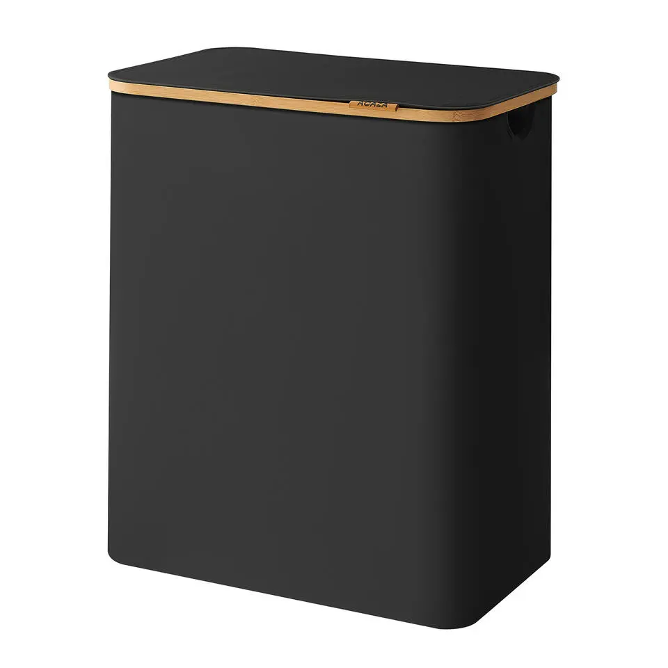 wasmand - wassorteerder - 3 vakken - bamboe - zwart