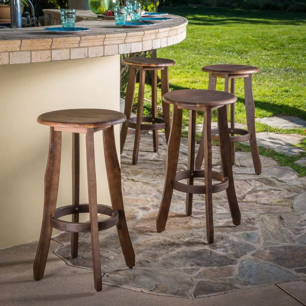 Pike Outdoor Acacia Wood Barstool (Set of 4) by Christopher Knight Home