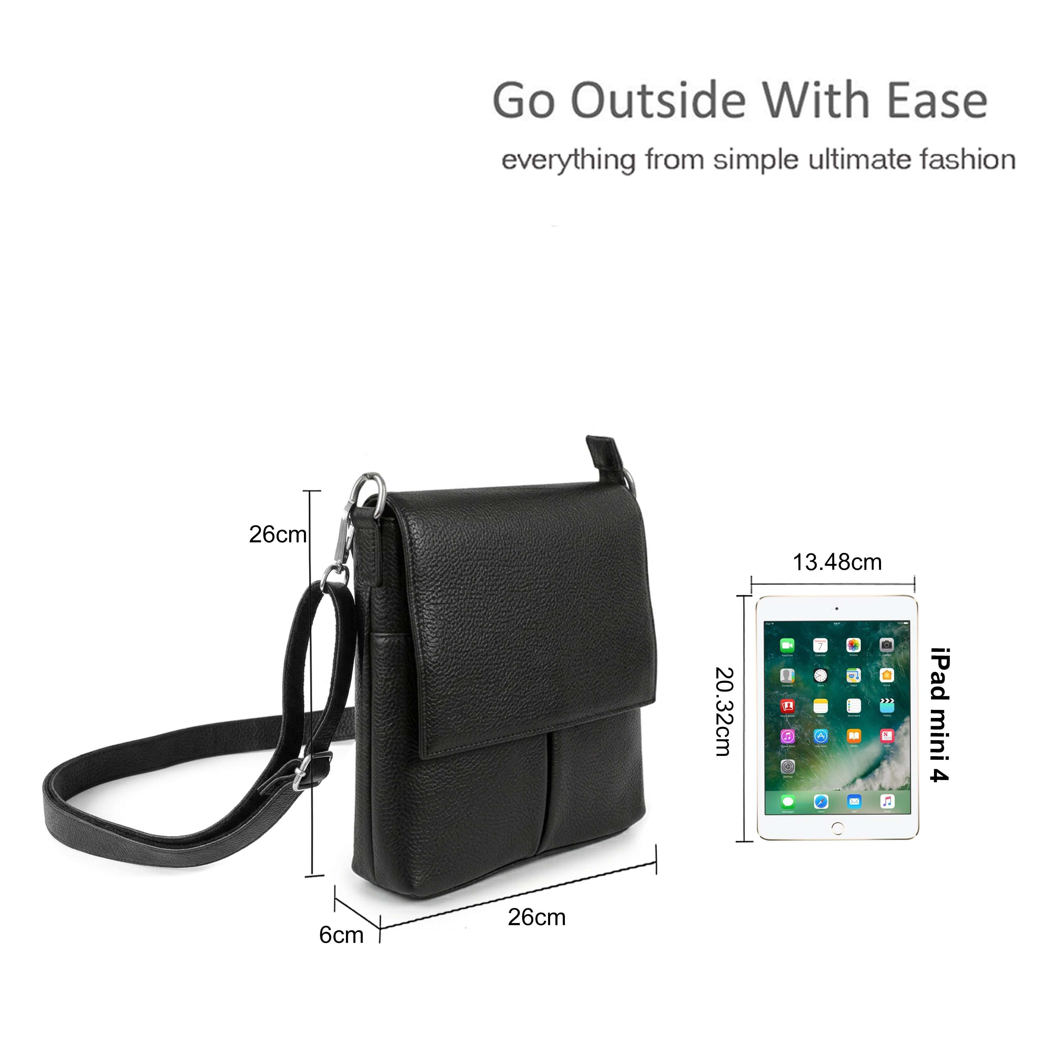 Kitise Double Front Pockets Pebbled Leather Flap Crossbody Bag