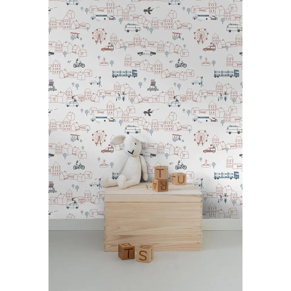 Sanders & Sanders behang auto's terracotta en lichtgrijs - 53 cm x 10 m