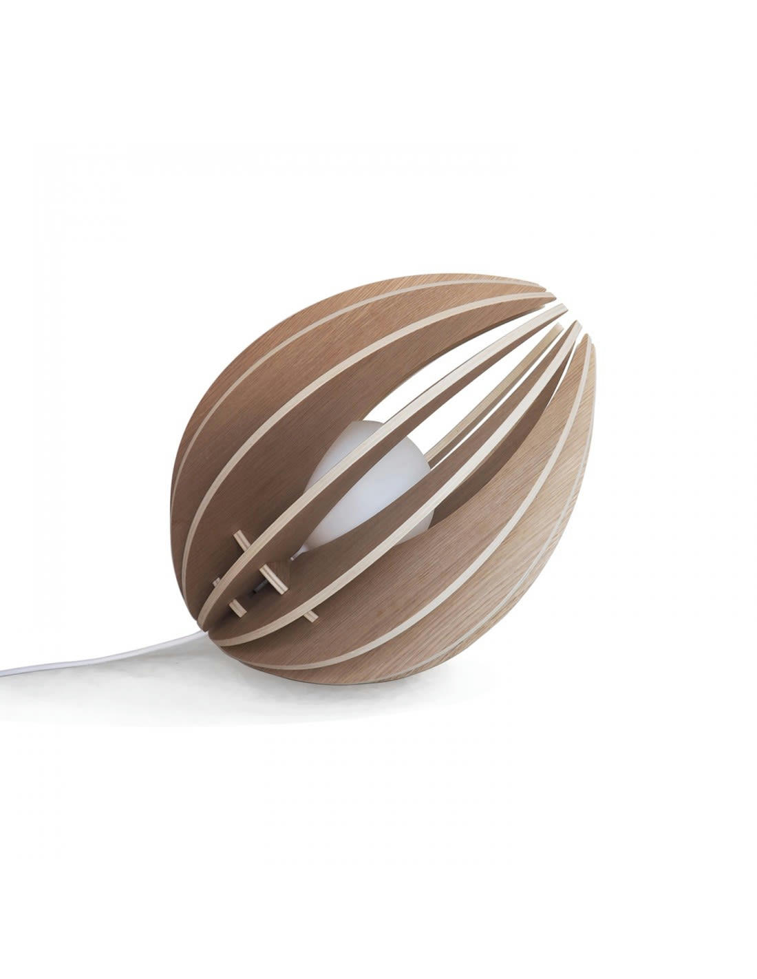 FÈVE - Lampe à poser en bois chêne naturel avec fil blanc