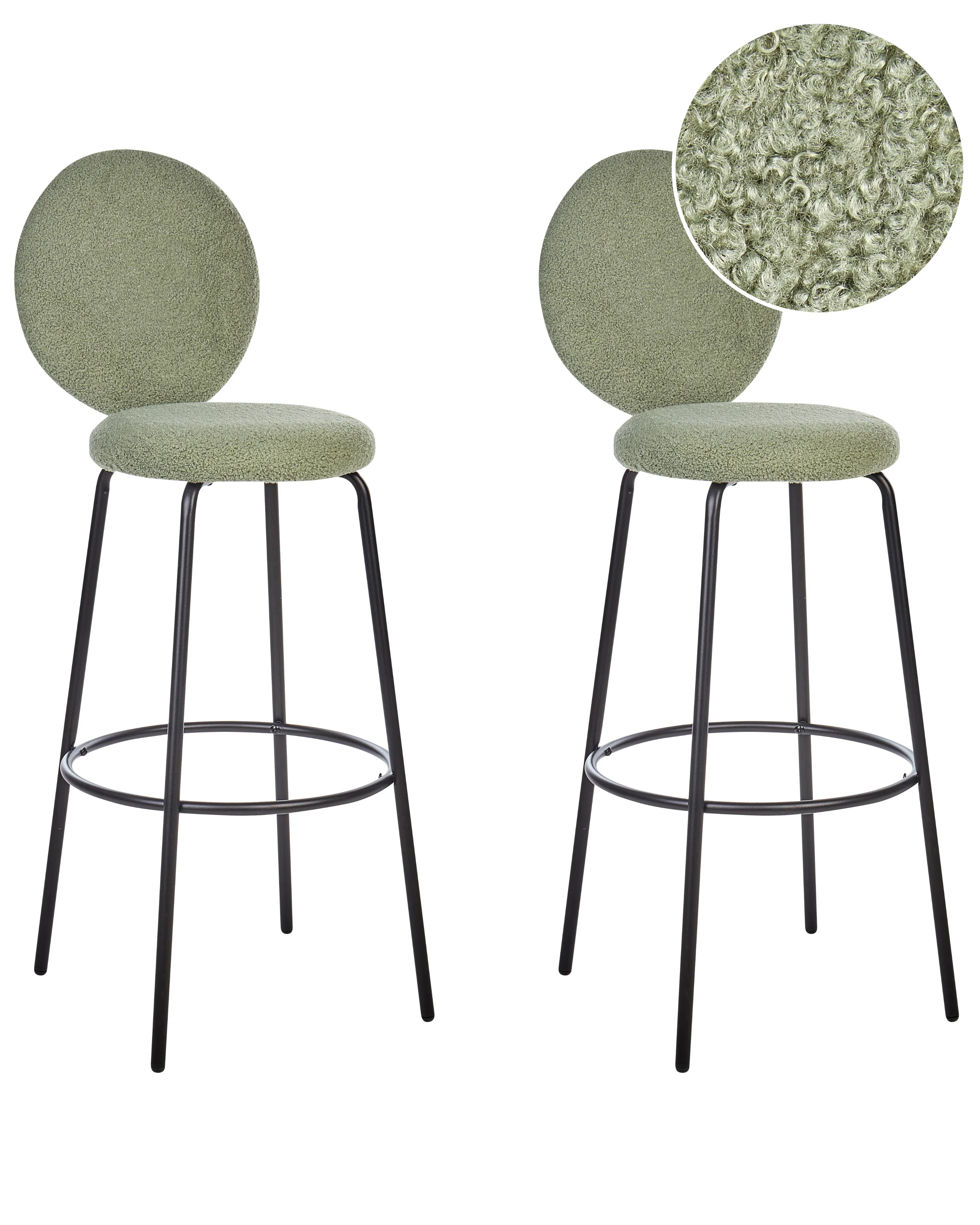Set of 2 Bar Chairs EMERY Boucle Light Green