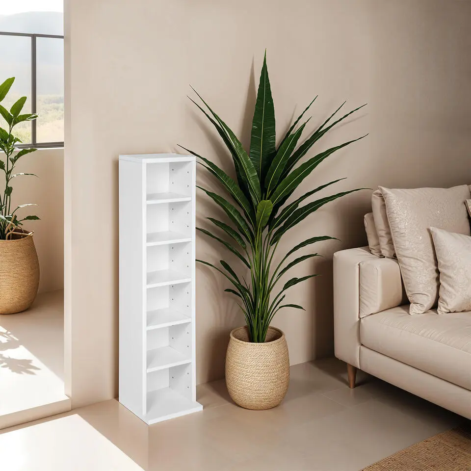 tectake CD mediakast met 6 vakken 90x21x20cm, Wit