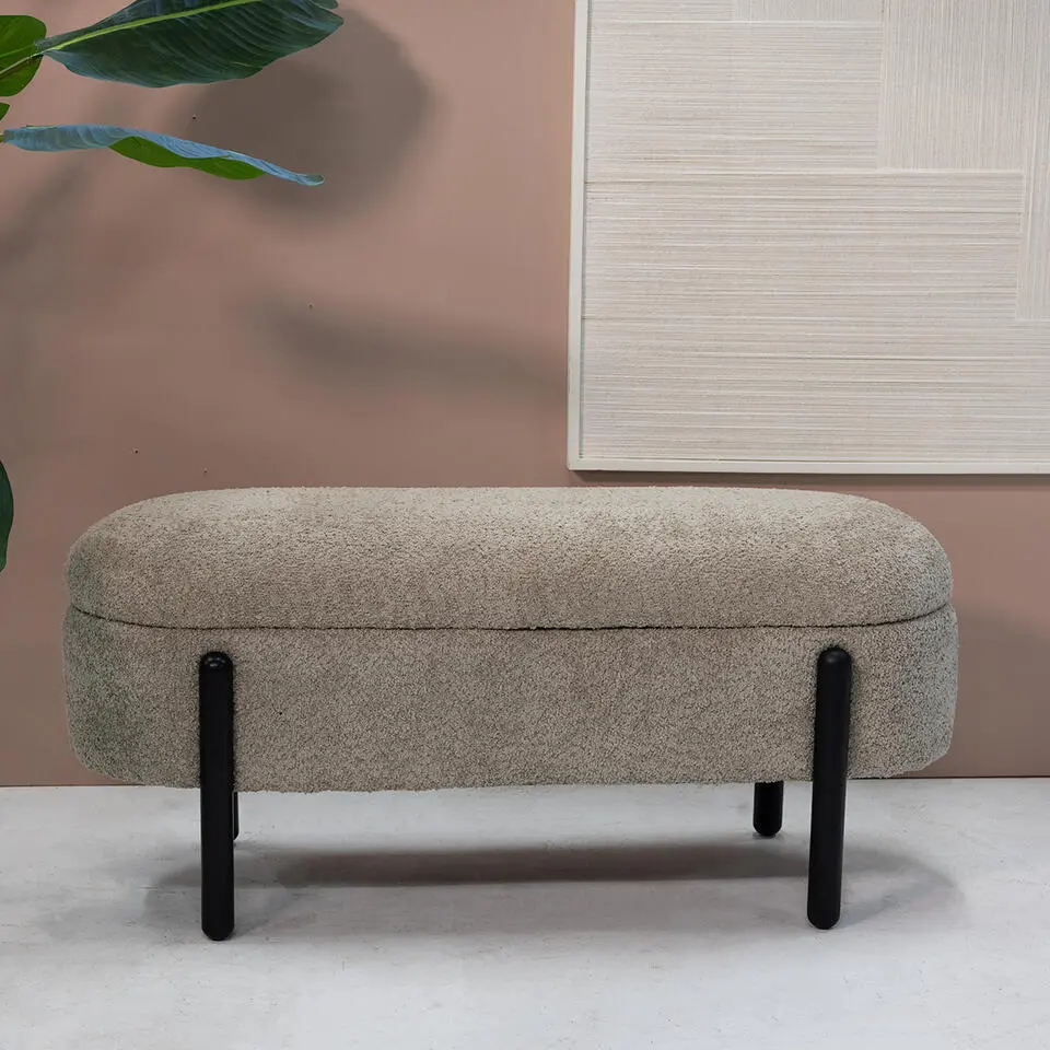 Opbergbank Stof Taupe - Met Opbergruimte - 108x41x48cm - Vieve