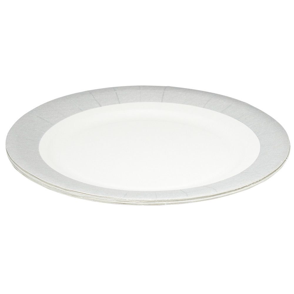 Lot de 10 assiettes en carton Ø18 cm à bord gris