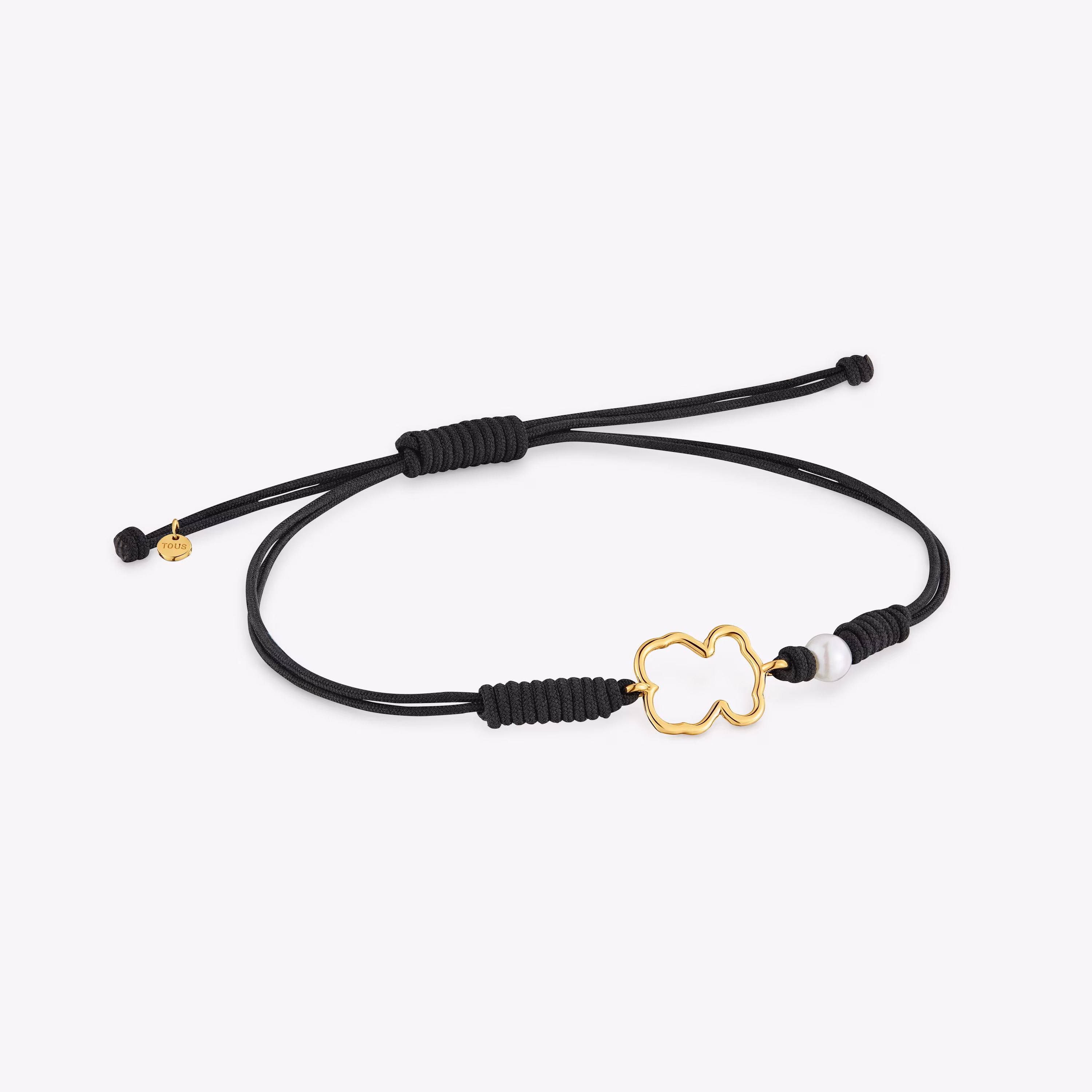 Pulsera oso de oro 9 kt, perla y nylon Silueta