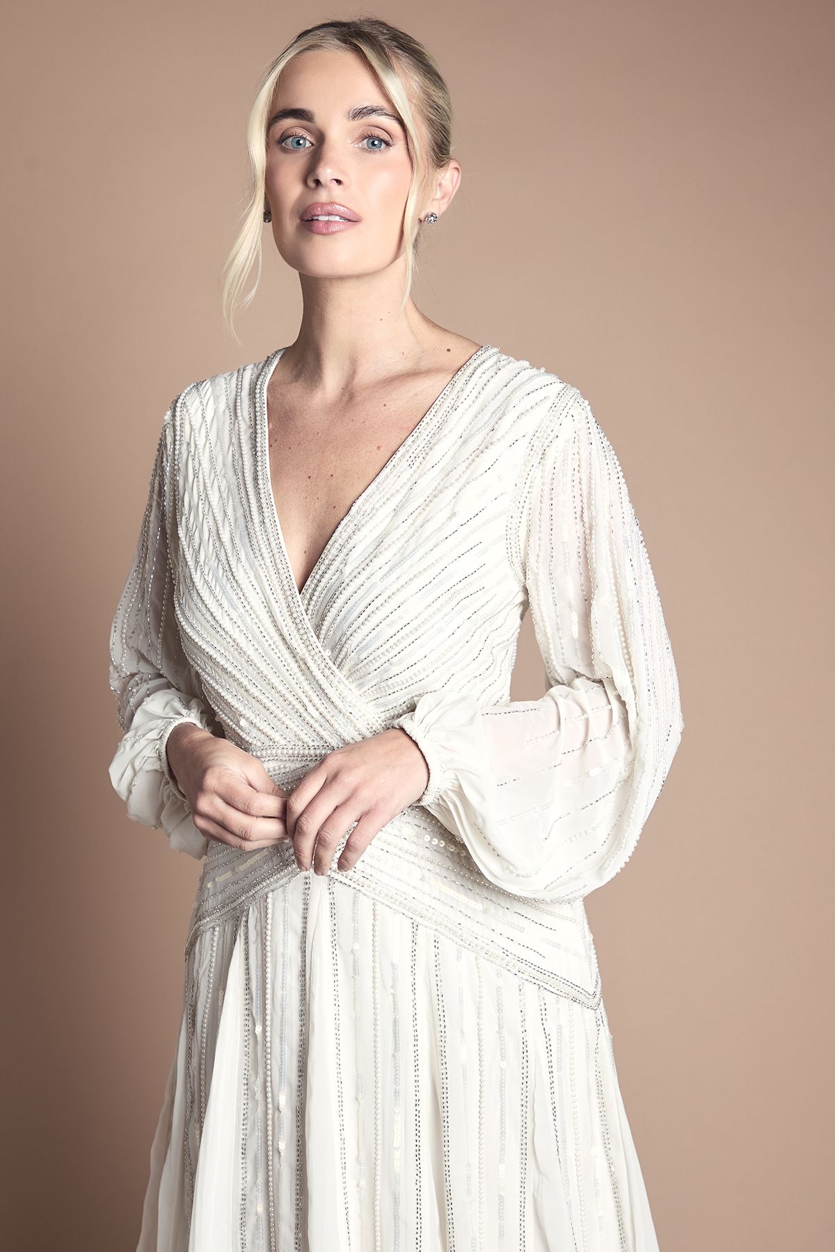 Coast Petite Long Sleeve Linear Embellished Wedding Dress