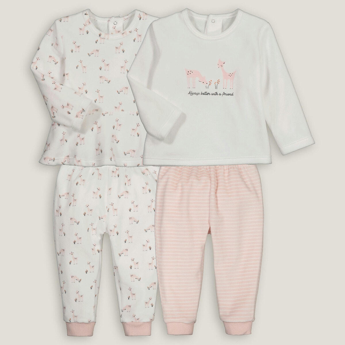 Lot de 2 pyjamas 2 pièces en velours, motif biches