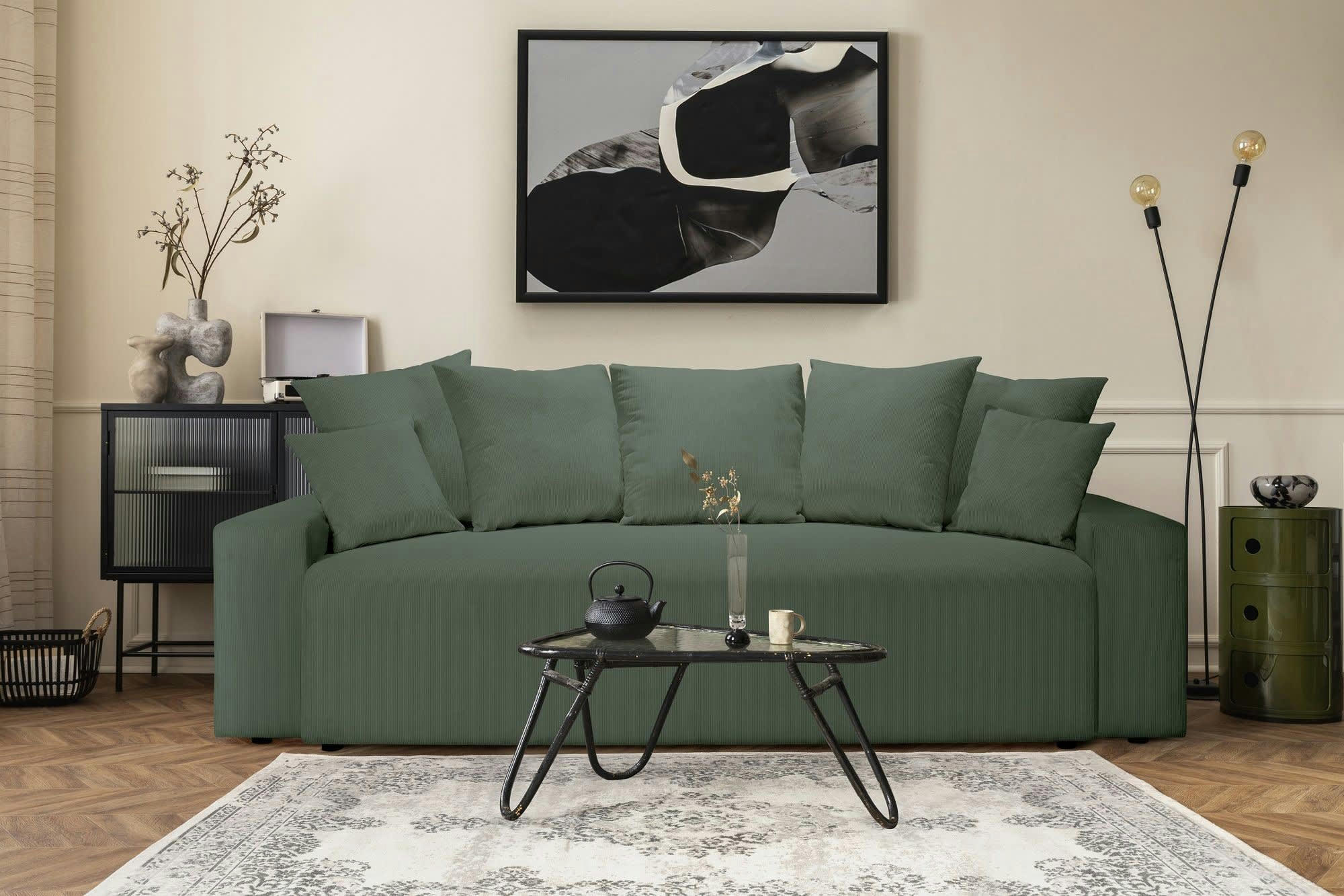 ARTHUR - Canapé droit convertible 3 places  en velours côtelé