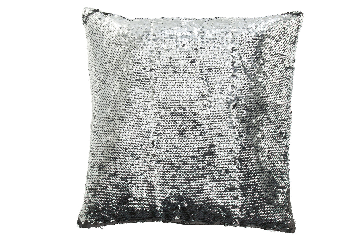 J-Line kussen Omkeerbaar Sequin - katoen/linnen - zwart/zilver