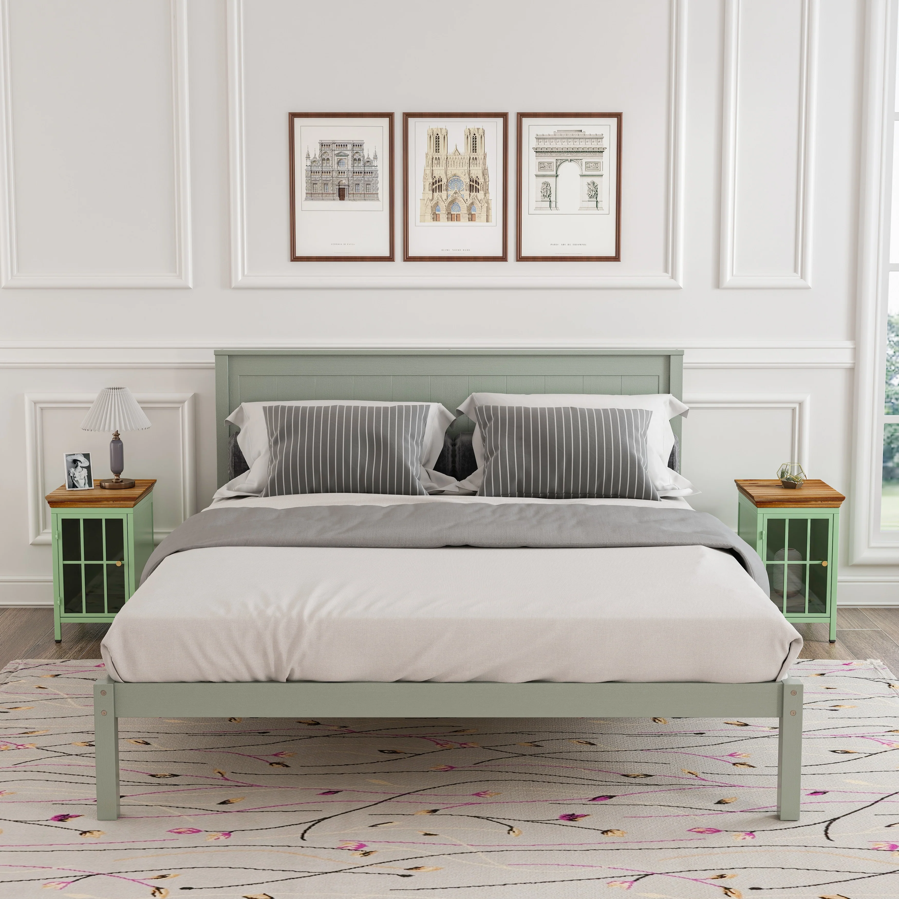 Nightstand With Storage Cabinet & Solid Wood Tabletop