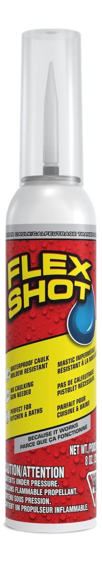 Flex Shot Thick Rubber Adhesive Sealant with Applicator, UV & Waterproof, Clear, 8-oz