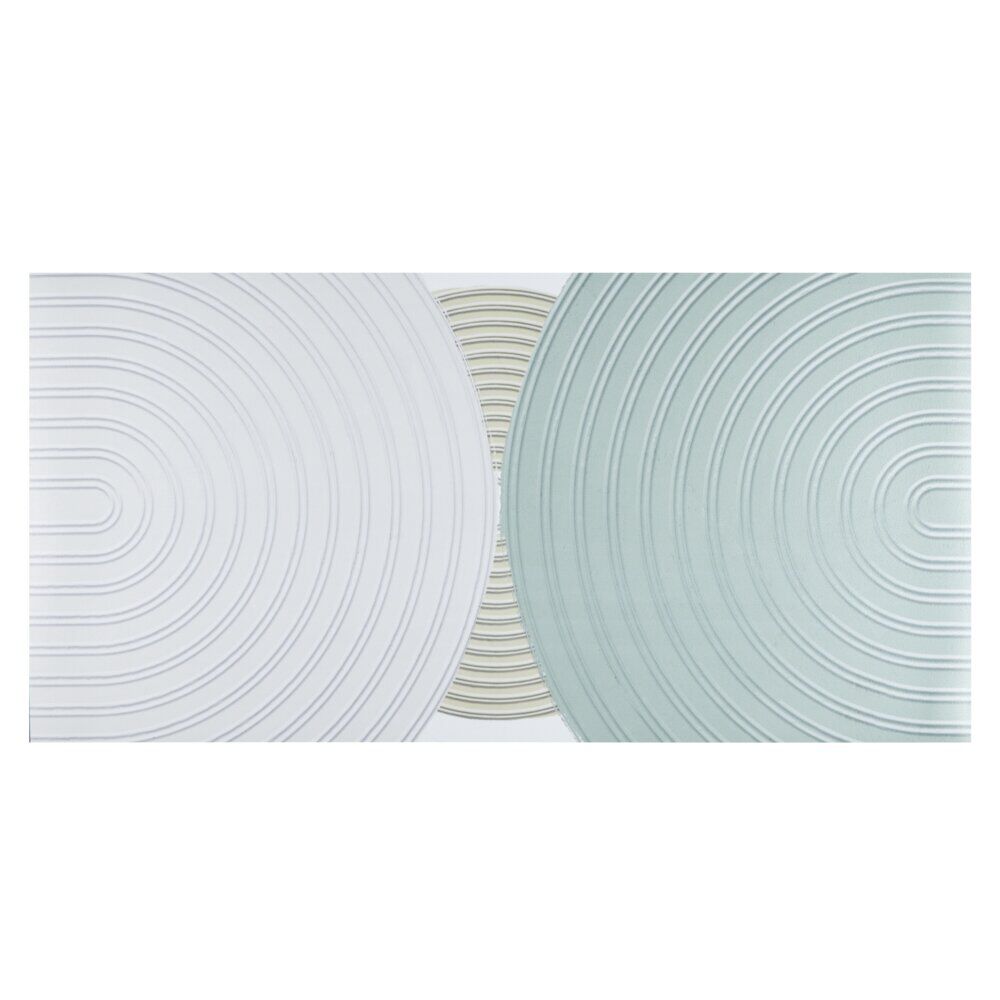 Tapis vinyle rectangulaire motif arrondi superposé beige et bleu 50x100cm