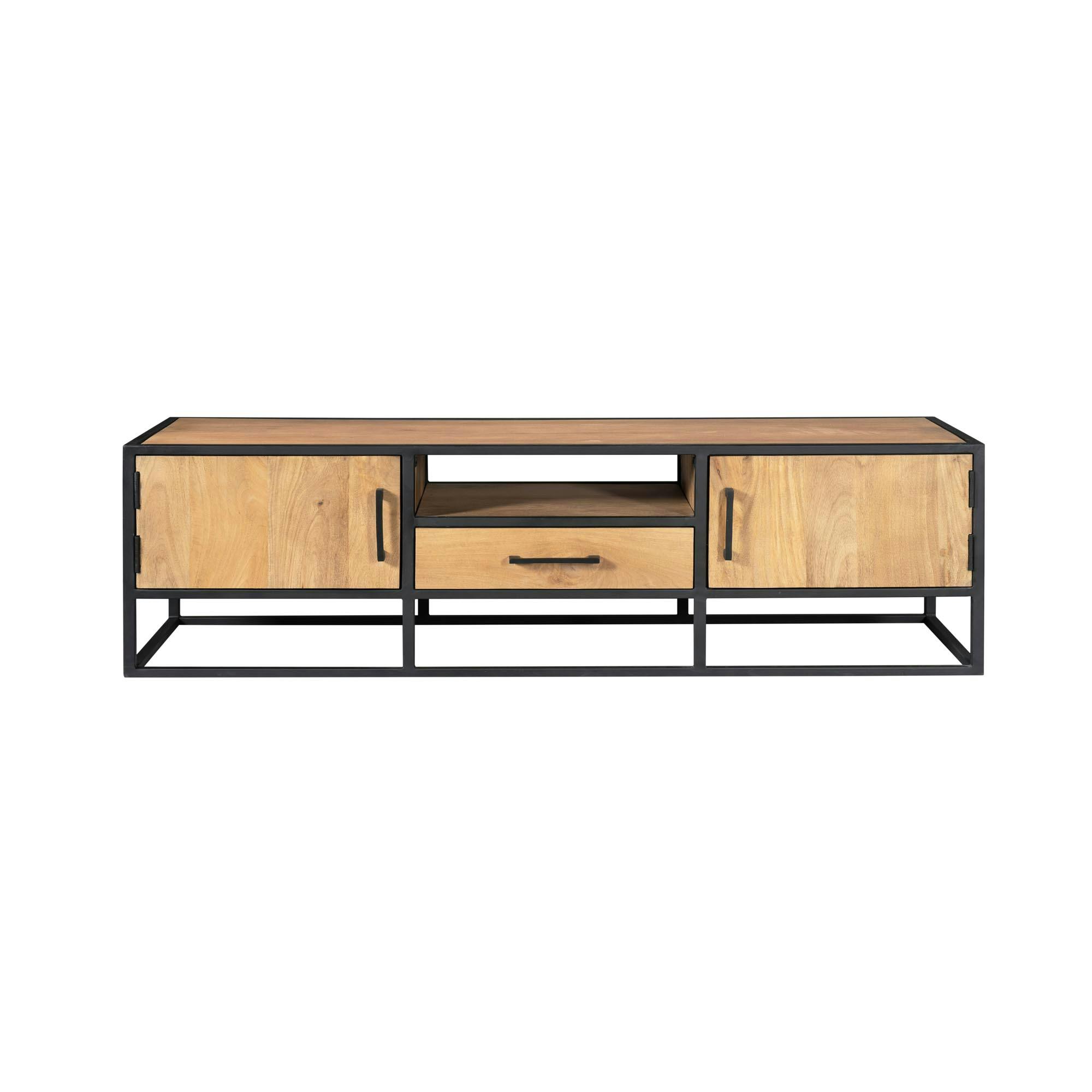 Meuble TV en bois clair 2 portes 1 tiroir 180 cm RIVANO