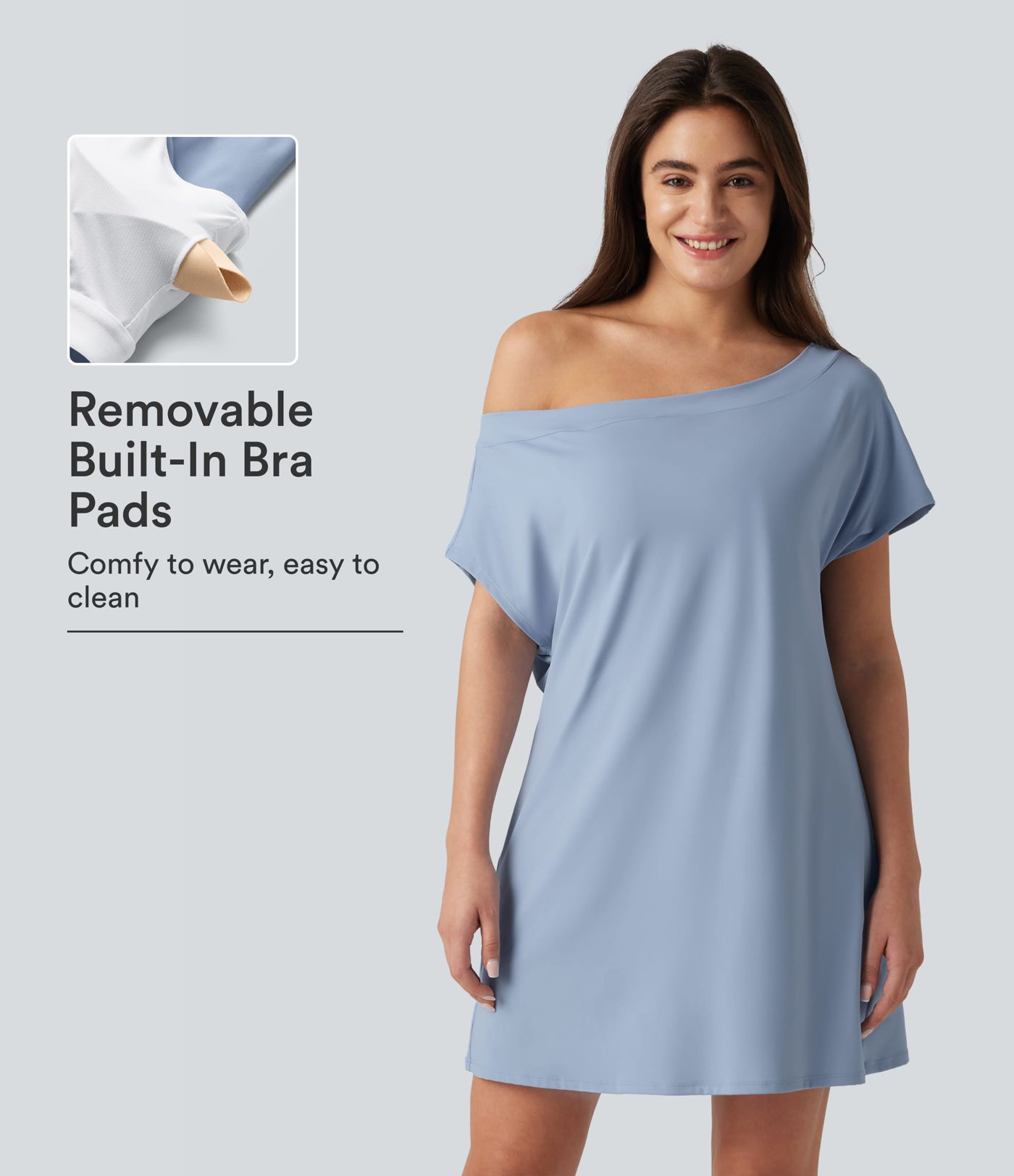 Robe courte décontractée SoftlyZero™ Airy à une épaule manches courtes avec brassière intégrée effet frais InstantCool