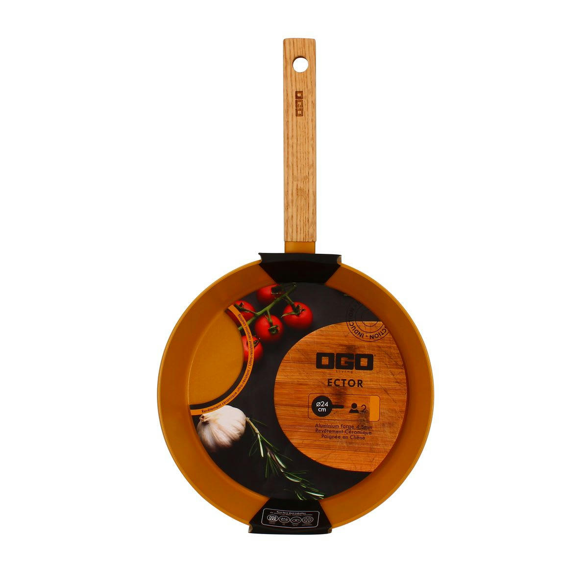 ECTOR - Poêle en aluminium/céramique jaune Ø24cm - compatible induction